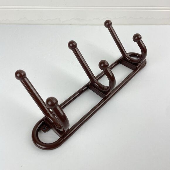 Vintage 80s Brown Plastic Wall Mounted 3 Hooks Hanger Yaffa Style Retro Entryway - Picture 1 of 11